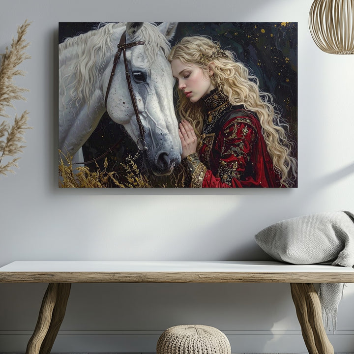 Medieval Bond Canvas – Fantasy Woman & White Horse in Ethereal Glow - Gifitto