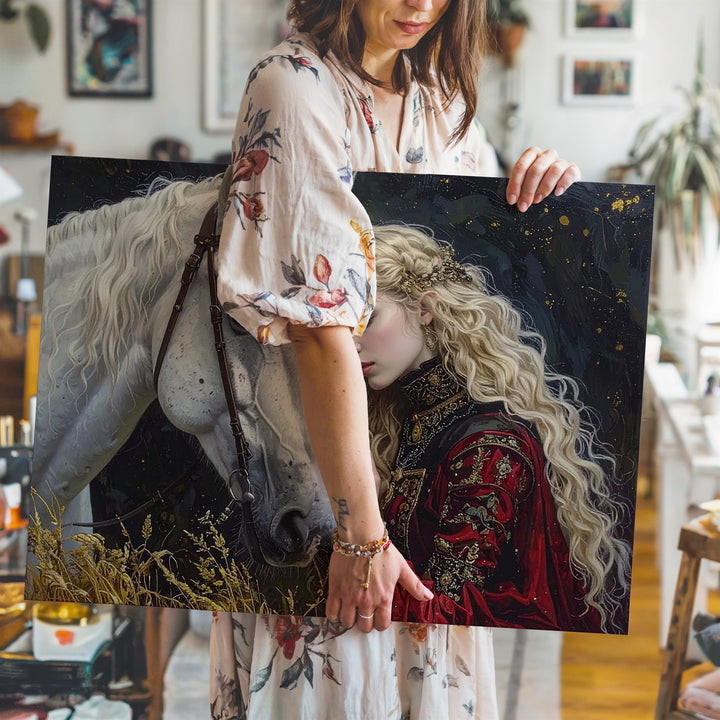 Medieval Bond Canvas – Fantasy Woman & White Horse in Ethereal Glow - Gifitto
