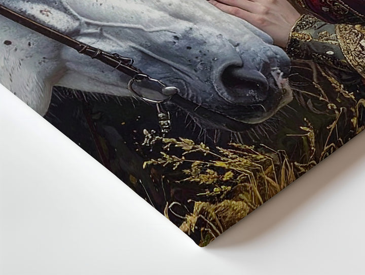 Medieval Bond Canvas – Fantasy Woman & White Horse in Ethereal Glow - Gifitto