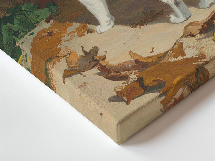 Walking Away Cat Canvas – Painterly White Cat with Autumn Leaves - Gifitto