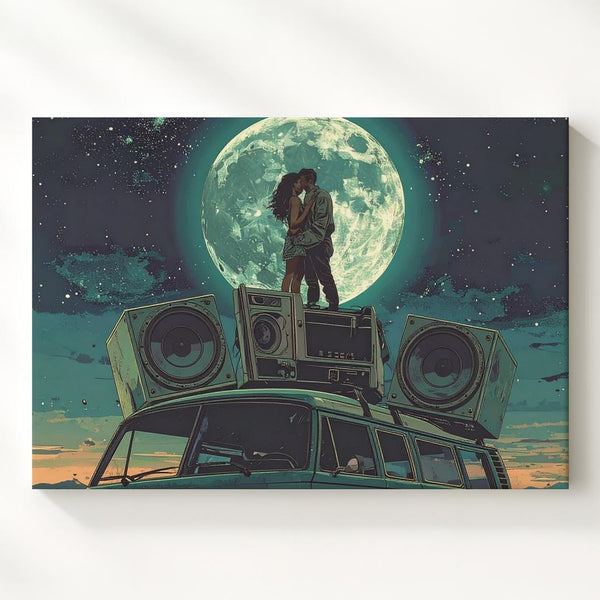 Retro Van Moonlight Romance Canvas – Cosmic Love and Adventure Art - Gifitto