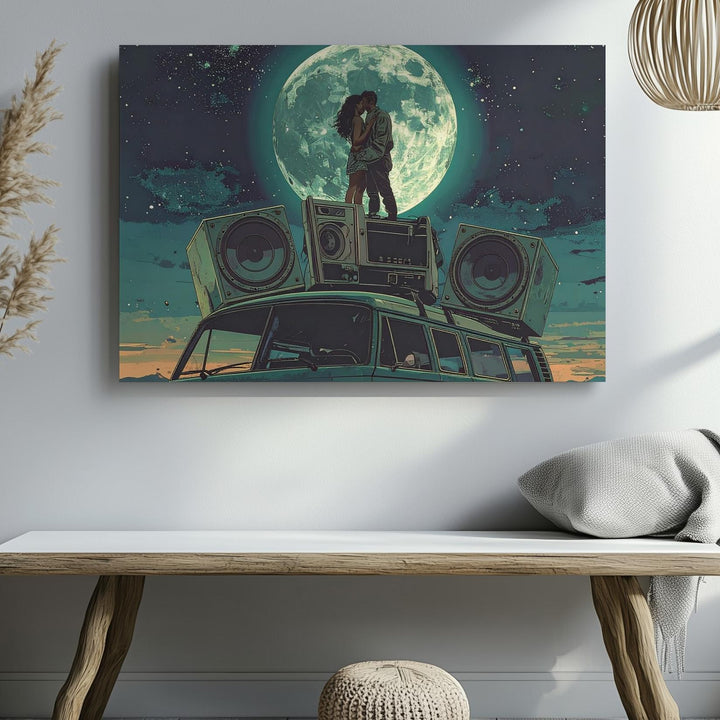 Retro Van Moonlight Romance Canvas – Cosmic Love and Adventure Art - Gifitto