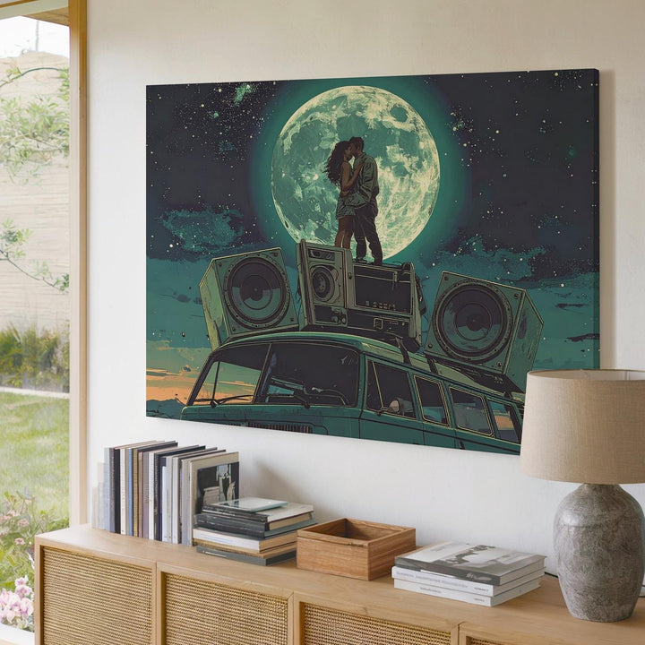 Retro Van Moonlight Romance Canvas – Cosmic Love and Adventure Art - Gifitto