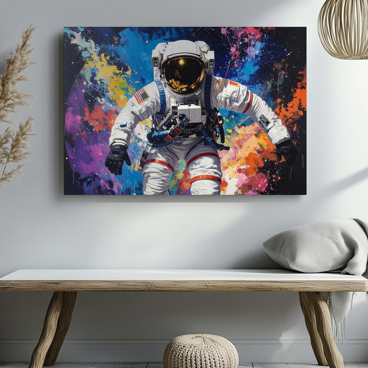Pop Art Astronaut Canvas – Vibrant Space Graffiti Style Wall Art - Gifitto