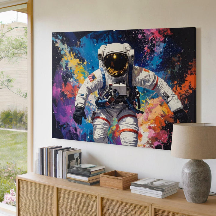 Pop Art Astronaut Canvas – Vibrant Space Graffiti Style Wall Art - Gifitto