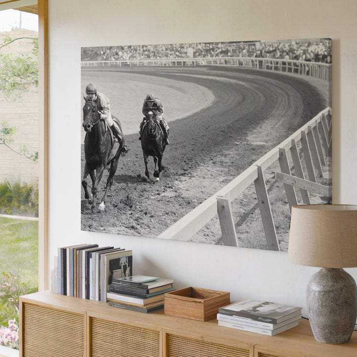Vintage Velocity Canvas – Black & White Jockey & Racehorse Photography - Gifitto