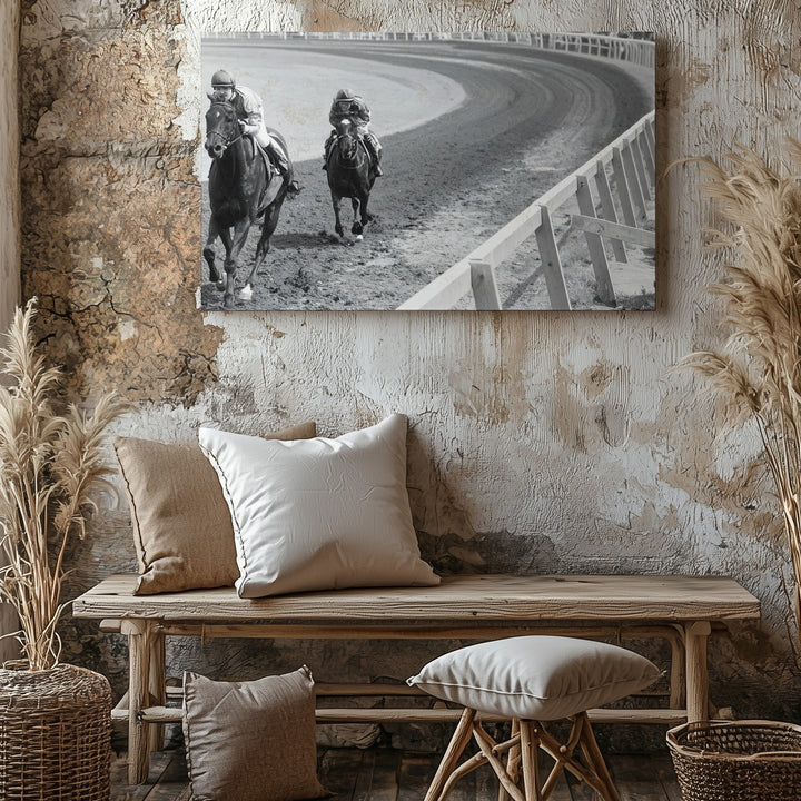 Vintage Velocity Canvas – Black & White Jockey & Racehorse Photography - Gifitto