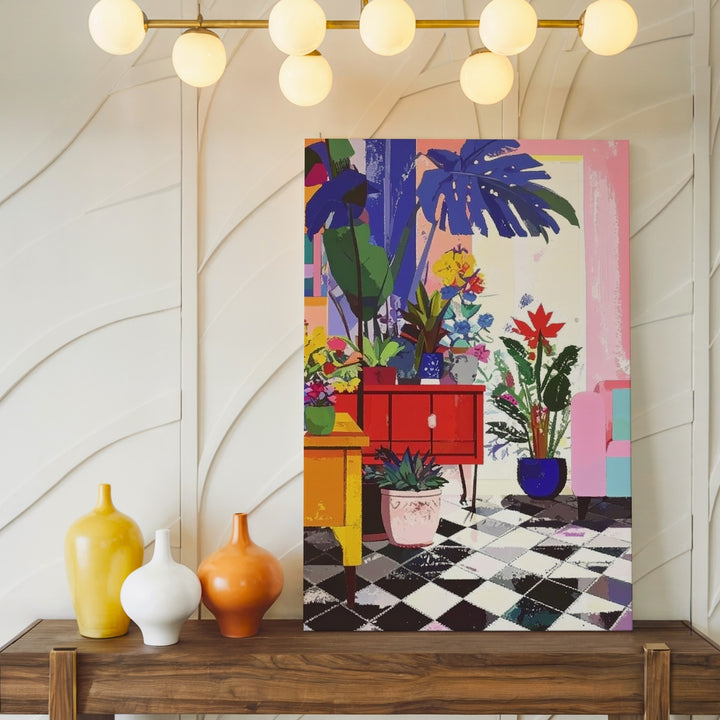 Whimsical Living Room Canvas – Playful Modern Interior with Potted Plants - Gifitto