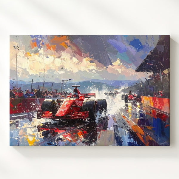 Formula 1 Rain Race Canvas – Dynamic Motorsport Action Wall Art - Gifitto