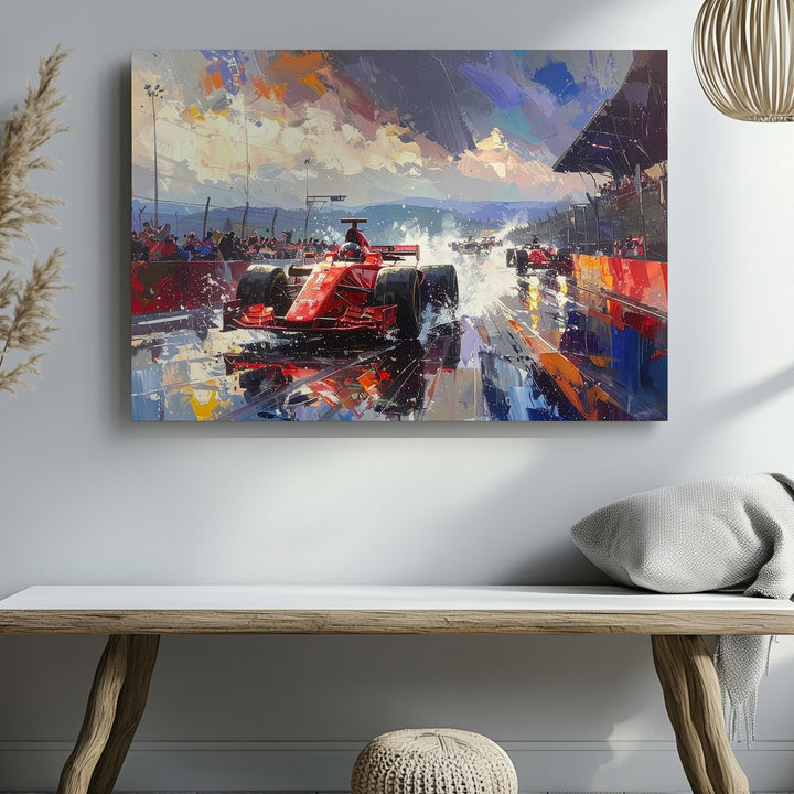 Formula 1 Rain Race Canvas – Dynamic Motorsport Action Wall Art - Gifitto