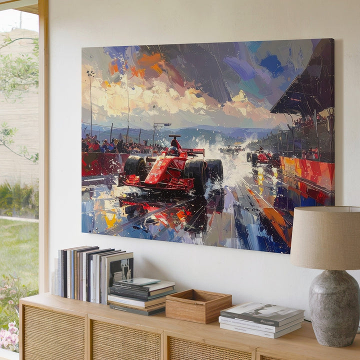 Formula 1 Rain Race Canvas – Dynamic Motorsport Action Wall Art - Gifitto