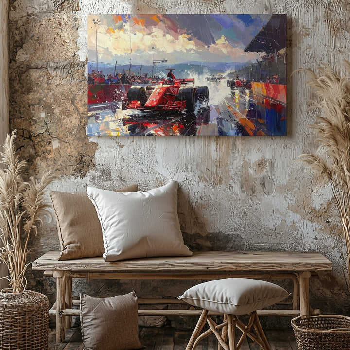 Formula 1 Rain Race Canvas – Dynamic Motorsport Action Wall Art - Gifitto