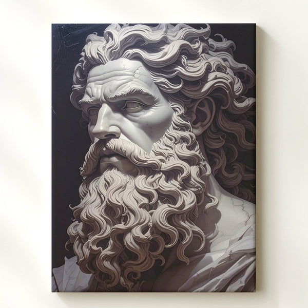 Marble God Bust Canvas – Hyper-Realistic Sculpture of Zeus or Poseidon - Gifitto