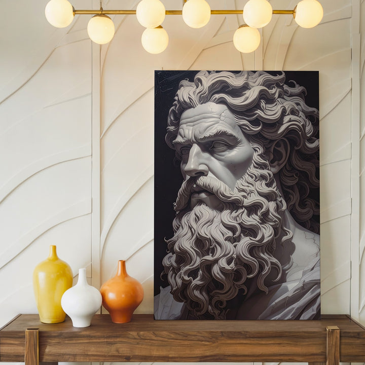 Marble God Bust Canvas – Hyper-Realistic Sculpture of Zeus or Poseidon - Gifitto