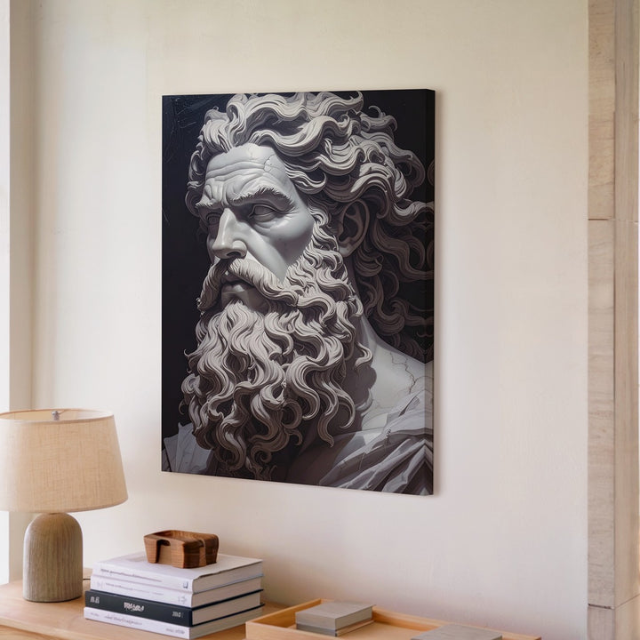 Marble God Bust Canvas – Hyper-Realistic Sculpture of Zeus or Poseidon - Gifitto