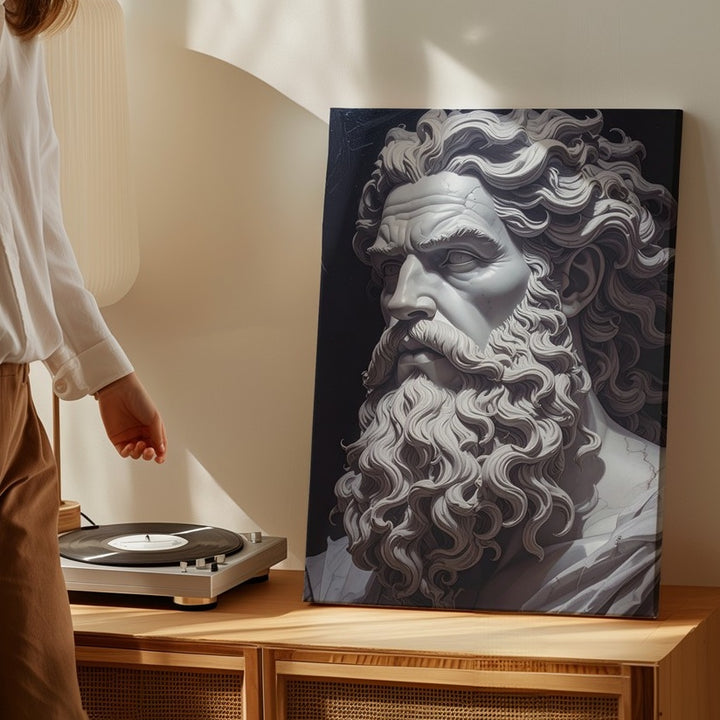 Marble God Bust Canvas – Hyper-Realistic Sculpture of Zeus or Poseidon - Gifitto