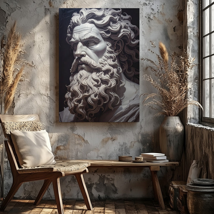 Marble God Bust Canvas – Hyper-Realistic Sculpture of Zeus or Poseidon - Gifitto