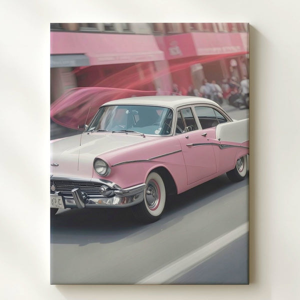 Pink Fairlane in Motion Canvas – Vintage 1950s Car Street Art - Gifitto