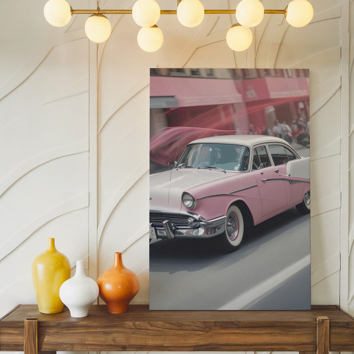 Pink Fairlane in Motion Canvas – Vintage 1950s Car Street Art - Gifitto
