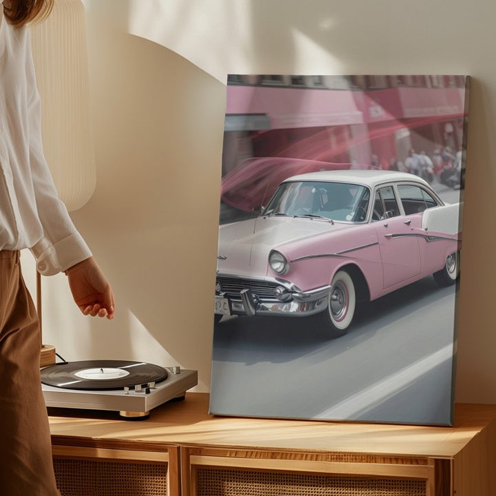 Pink Fairlane in Motion Canvas – Vintage 1950s Car Street Art - Gifitto