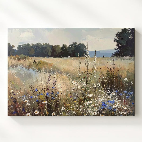 Serene Countryside Wildflowers Canvas – Peaceful Rural Landscape Art - Gifitto