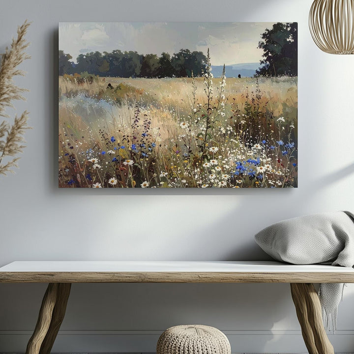 Serene Countryside Wildflowers Canvas – Peaceful Rural Landscape Art - Gifitto