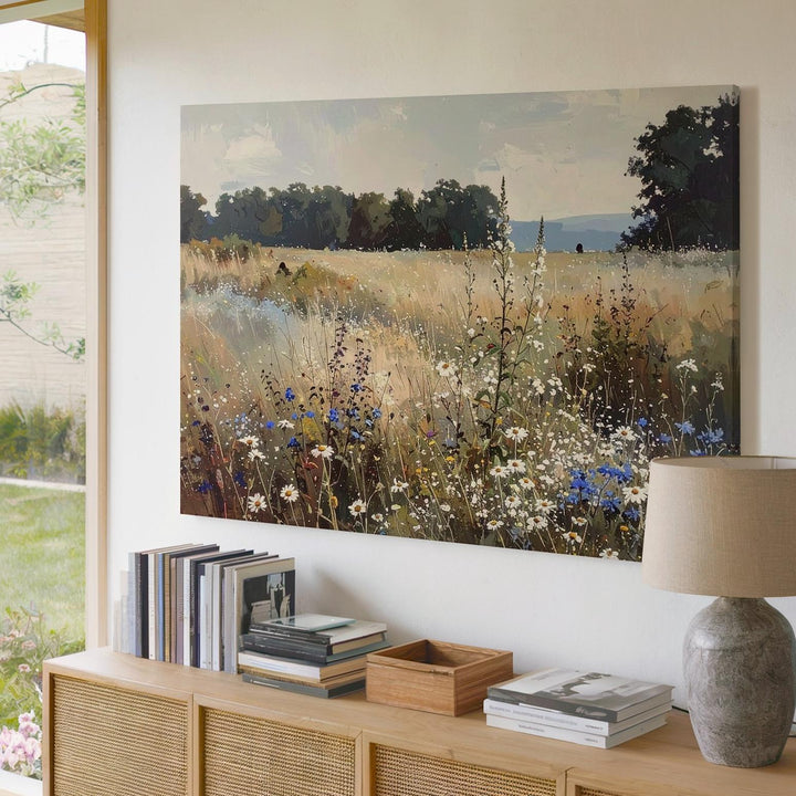 Serene Countryside Wildflowers Canvas – Peaceful Rural Landscape Art - Gifitto