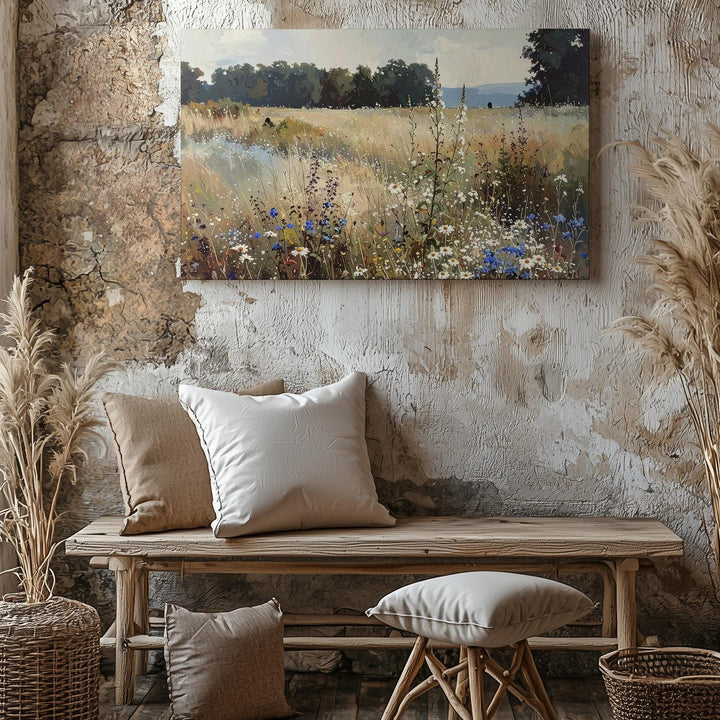 Serene Countryside Wildflowers Canvas – Peaceful Rural Landscape Art - Gifitto