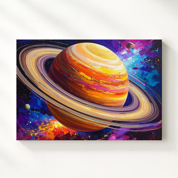 Saturn in Motion Canvas – Abstract Space Art with Colorful Cosmic Brushstrokes - Gifitto