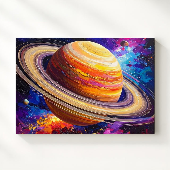Saturn in Motion Canvas – Abstract Space Art with Colorful Cosmic Brushstrokes - Gifitto
