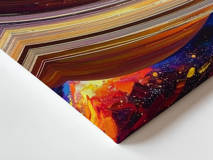 Saturn in Motion Canvas – Abstract Space Art with Colorful Cosmic Brushstrokes - Gifitto