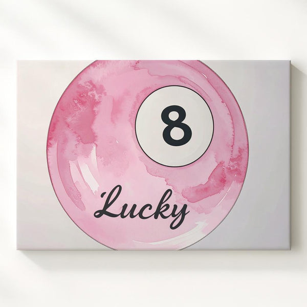 Lucky 8 Pool Ball Canvas – Minimalist Pink Watercolor Art - Gifitto