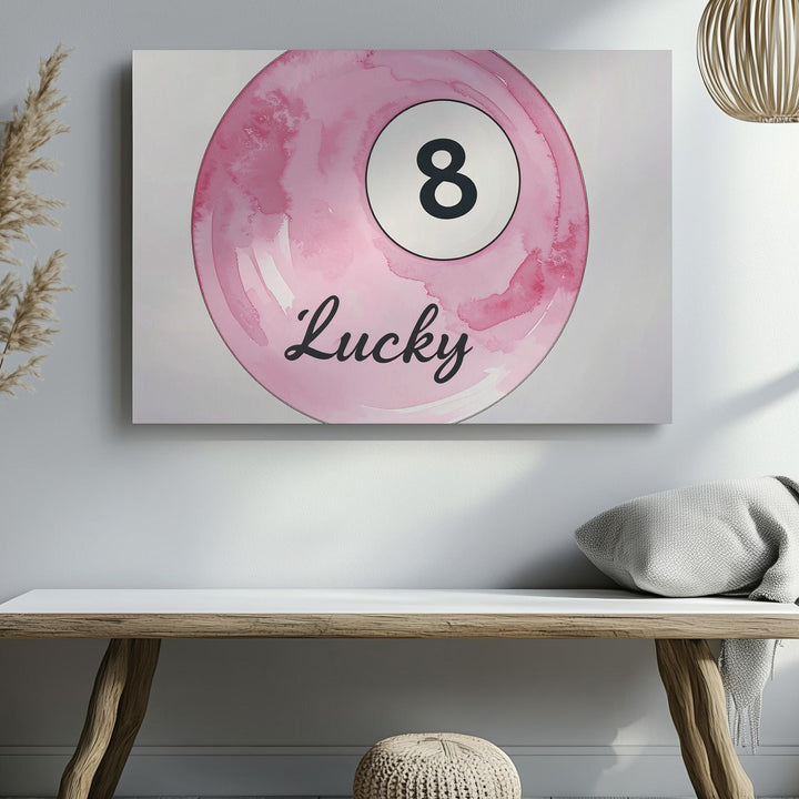 Lucky 8 Pool Ball Canvas – Minimalist Pink Watercolor Art - Gifitto