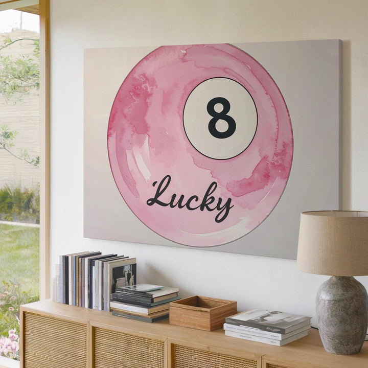 Lucky 8 Pool Ball Canvas – Minimalist Pink Watercolor Art - Gifitto
