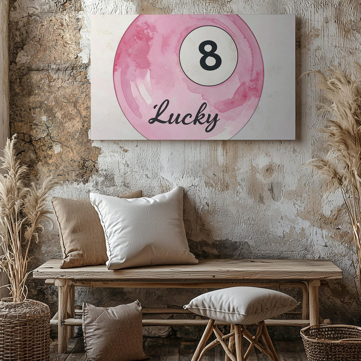 Lucky 8 Pool Ball Canvas – Minimalist Pink Watercolor Art - Gifitto