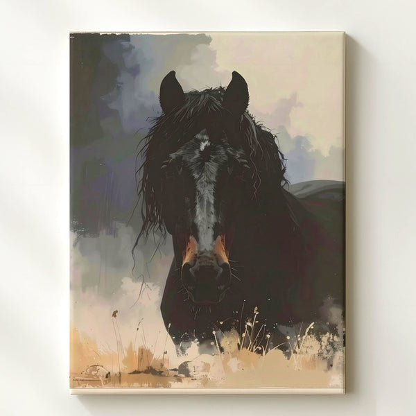 Shadowborn Majesty Canvas – Gothic Black Horse in Mist - Gifitto