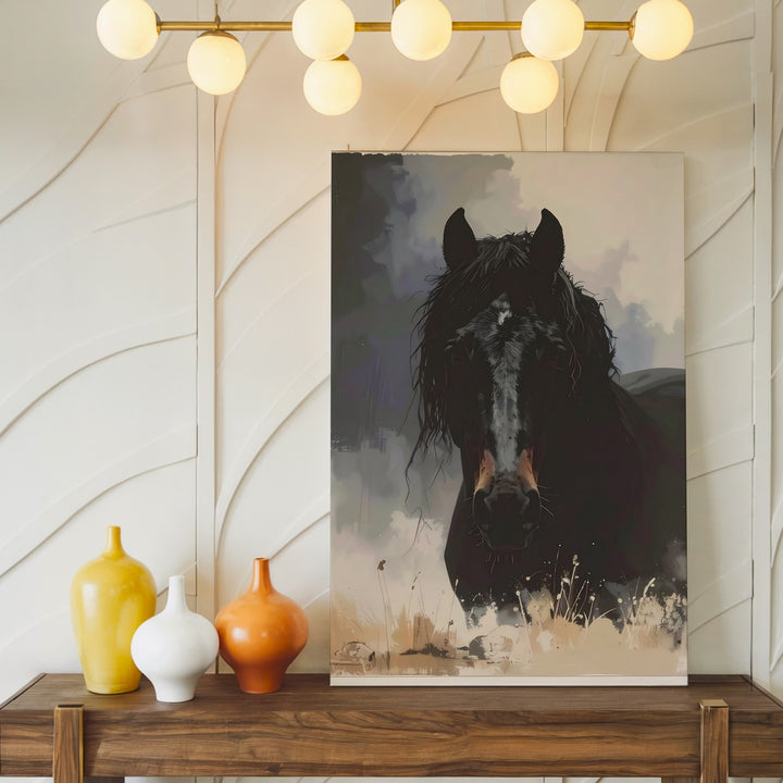 Shadowborn Majesty Canvas – Gothic Black Horse in Mist - Gifitto