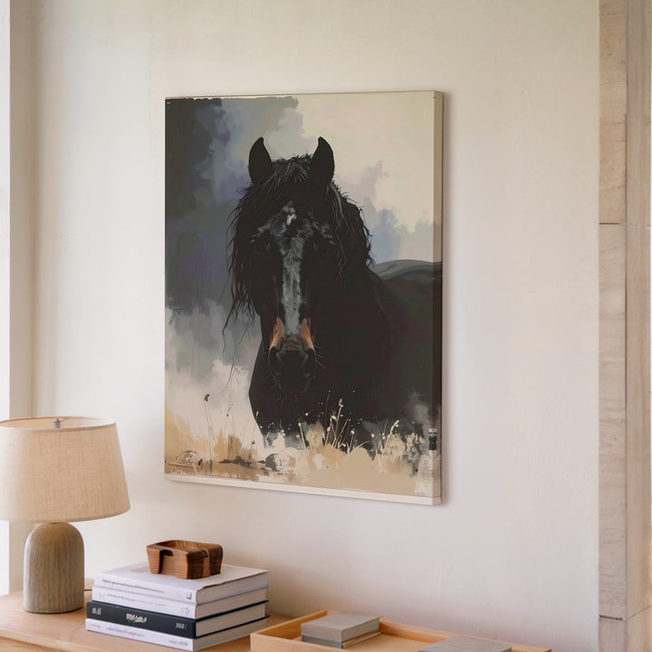 Shadowborn Majesty Canvas – Gothic Black Horse in Mist - Gifitto