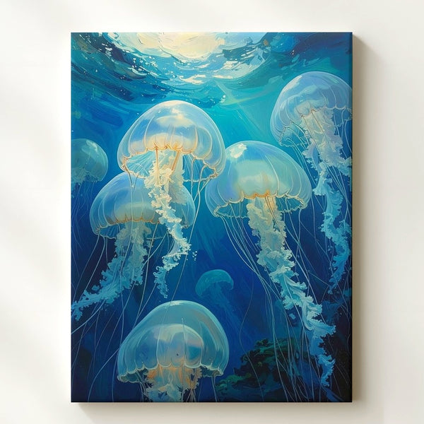 Serene Jellyfish Canvas – Tranquil Underwater Art with Illuminated Grace