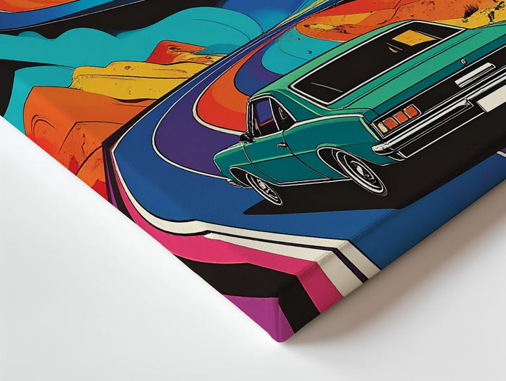 Cosmic Cruise Canvas – Retro Car on Psychedelic Space Road - Gifitto