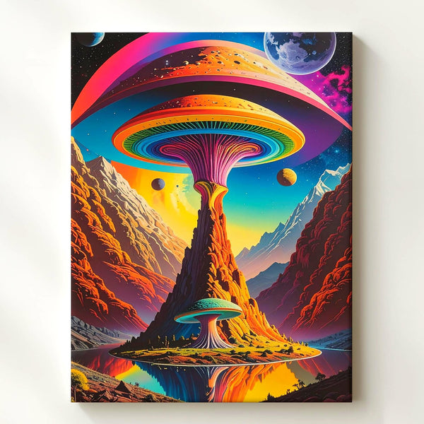 Psychedelic Mushroom Canvas – Surreal Cosmic Landscape & Vibrant Colors - Gifitto