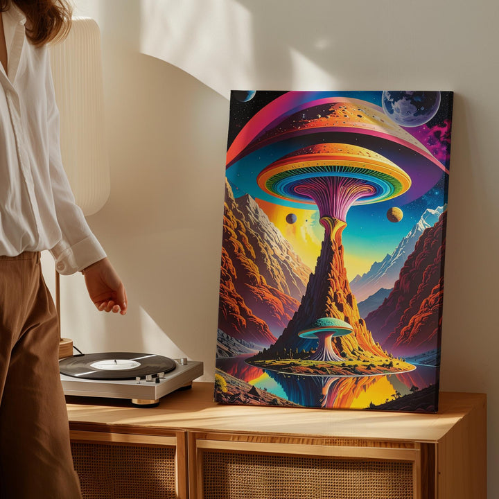 Psychedelic Mushroom Canvas – Surreal Cosmic Landscape & Vibrant Colors - Gifitto