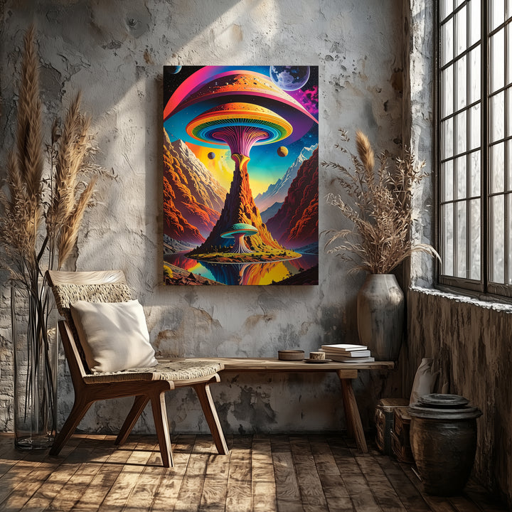 Psychedelic Mushroom Canvas – Surreal Cosmic Landscape & Vibrant Colors - Gifitto