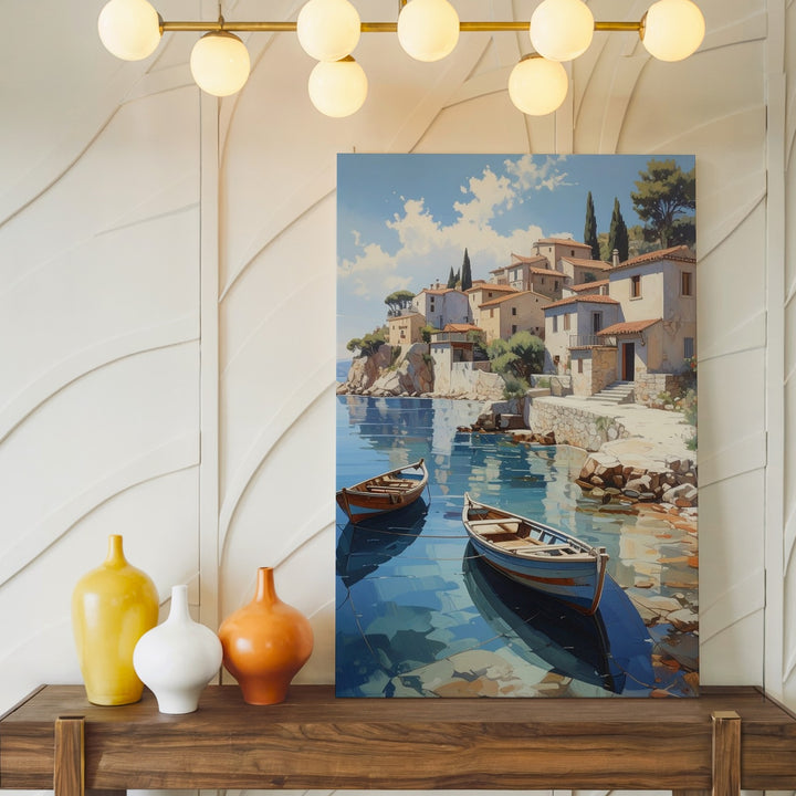 Mediterranean Coastal Village Canvas – Pastel Seaside Serenity Wall Art - Gifitto