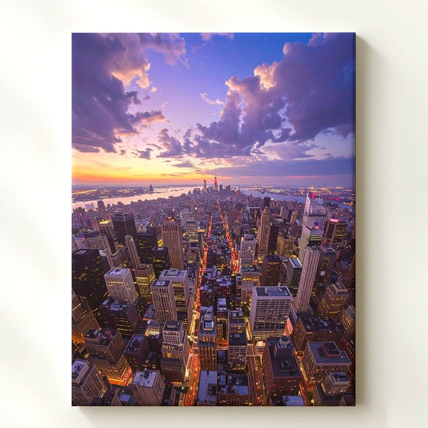 Aerial Cityscape Sunset Canvas – Urban Majesty & Golden Skyscrapers - Gifitto
