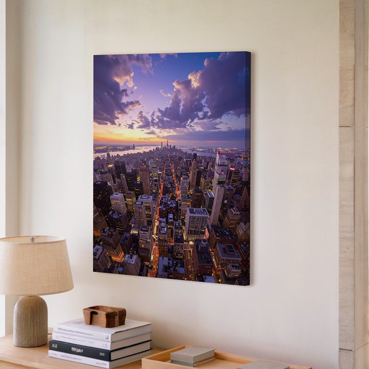 Aerial Cityscape Sunset Canvas – Urban Majesty & Golden Skyscrapers - Gifitto