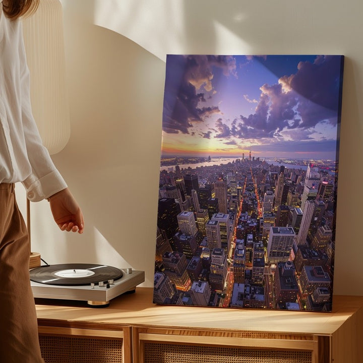 Aerial Cityscape Sunset Canvas – Urban Majesty & Golden Skyscrapers - Gifitto