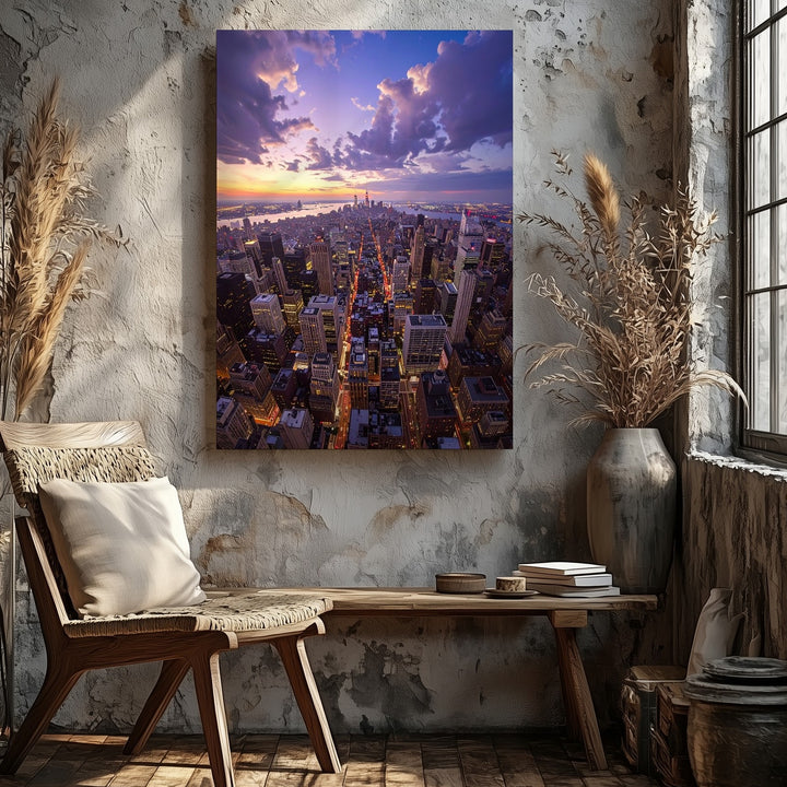 Aerial Cityscape Sunset Canvas – Urban Majesty & Golden Skyscrapers - Gifitto