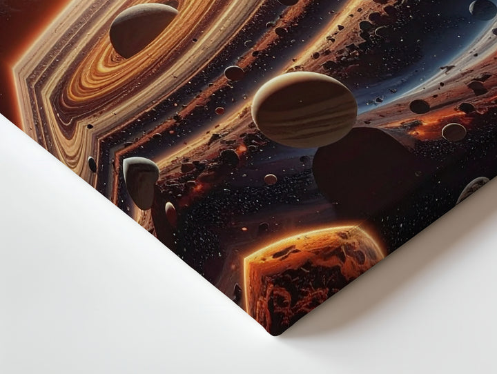 Cosmic System Canvas – Planetary Orbits & Fiery Sun in Vast Universe - Gifitto