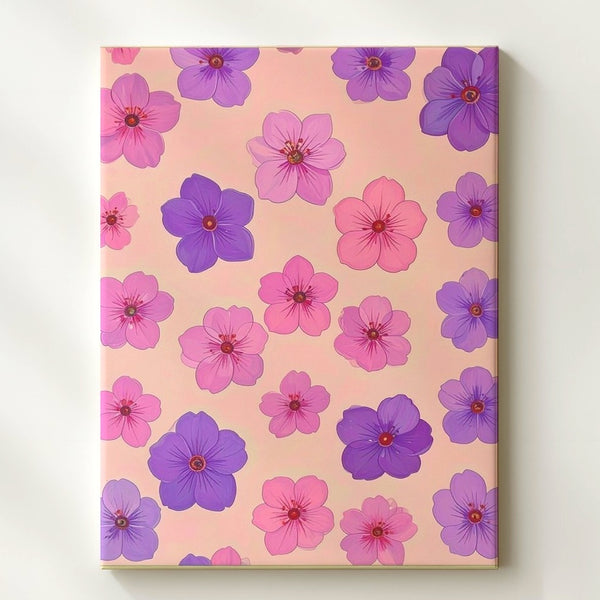 Pop-Art Floral Grid Canvas – Retro Pink Flower Pattern Art - Gifitto